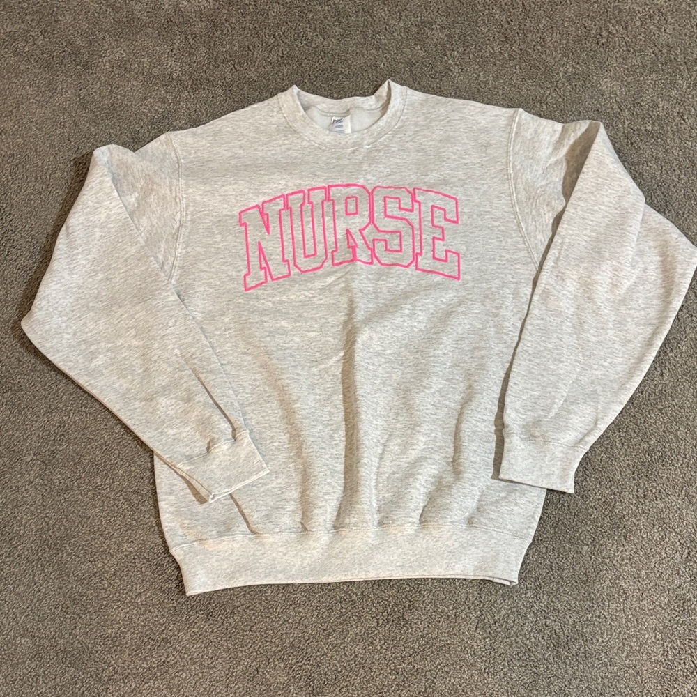 Gray Sweatshirt with Pink 'Nurse' Print